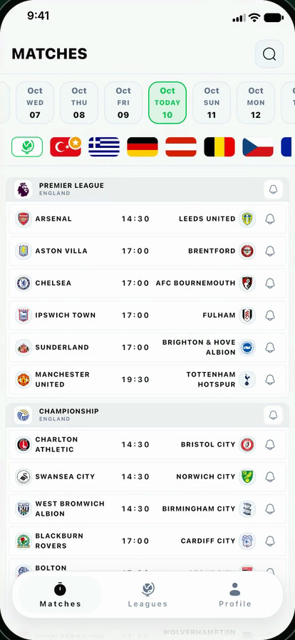 FutbolHub — Live matches list