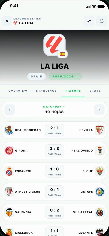 FutbolHub — League fixtures