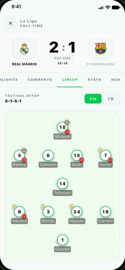 FutbolHub — Match lineup